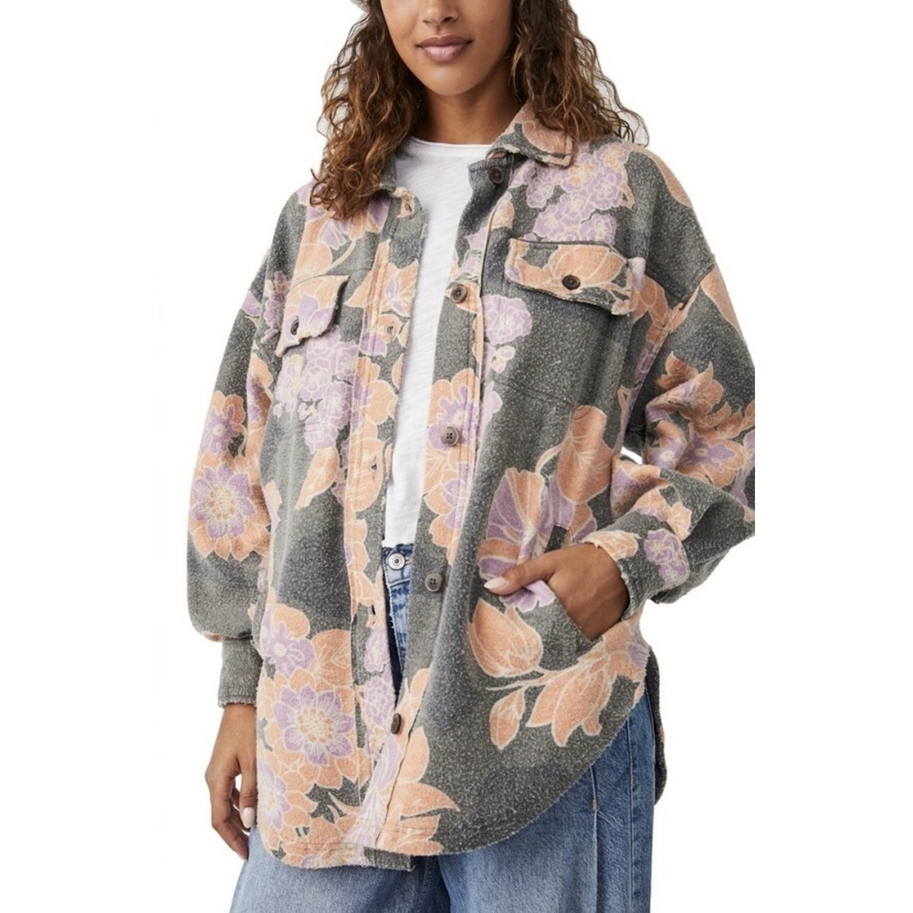 Free People We The Free Printed Ruby Jacket In Charcoal Combo Women Size S